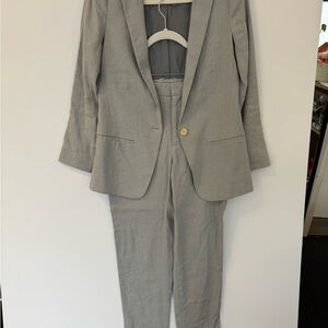 Steven Alan Womens Linen suit Single Breasted Blazer and pants gray Size 0